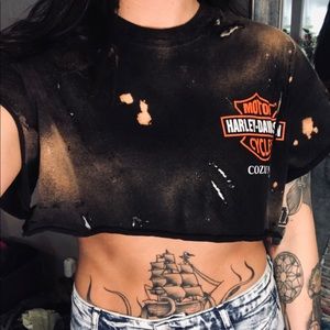 SOLD.  Harley Davidson Crop Top Distressed Tie Dye